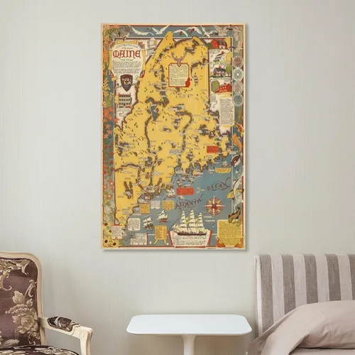 Vista 7 de Impresión artística grande del mapa del estado de Maine, Estados Unidos, alrededor de 1938, lienzo para pared, póster de sala de estar, cuadros e