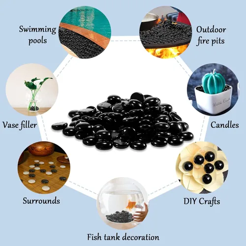 Vista 2 de Sukh Mármoles de vidrio negro plano, cuentas decorativas, pepitas de vidrio, jarrón de relleno de gemas, dispersión en mesas, piedras de gas