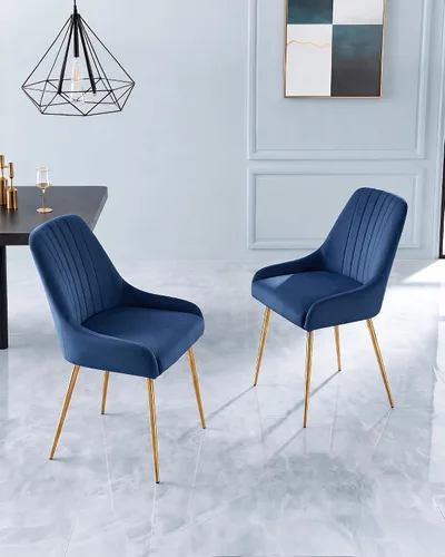 Sillas de comedor de terciopelo, sillas de terciopelo, silla de cocina azul marino, silla de comedor, sillas de comedor, juego de 2, con patas de