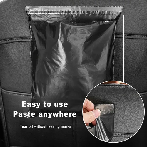 Vista 4 de Bolsas de basura desechables para automóvil, paquete de 100 unidades, bolsas de vómito, bolsas de limpieza autoadhesivas portátiles, fáciles