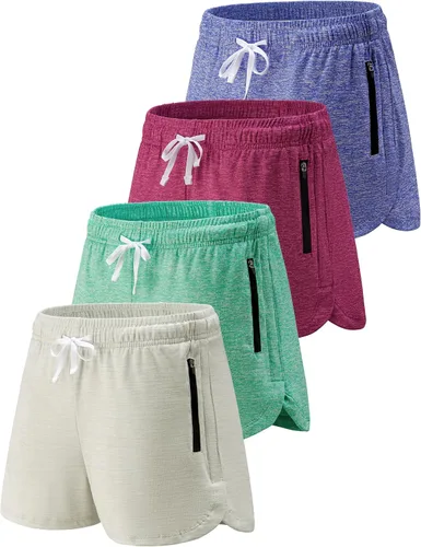 Paquete de 4 pantalones cortos deportivos para niñas de 3 pulgadas, pantalones cortos de fútbol para niñas, ropa deportiva con bolsillos con