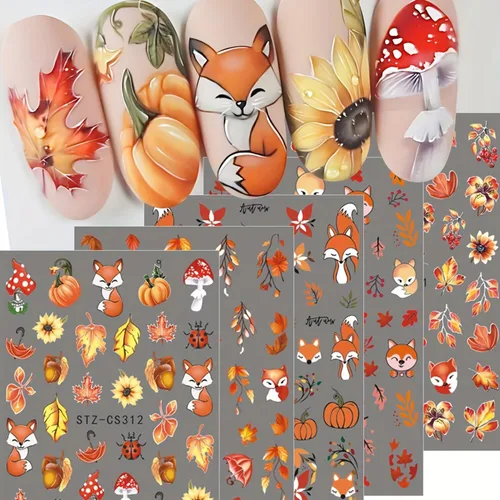 Vista 28 de 8 hojas de calcomanías de uñas de Halloween con diseños de fantasmas lindos, calabaza, araña, telaraña, sangre, llama 3D, autoadhesivas 12