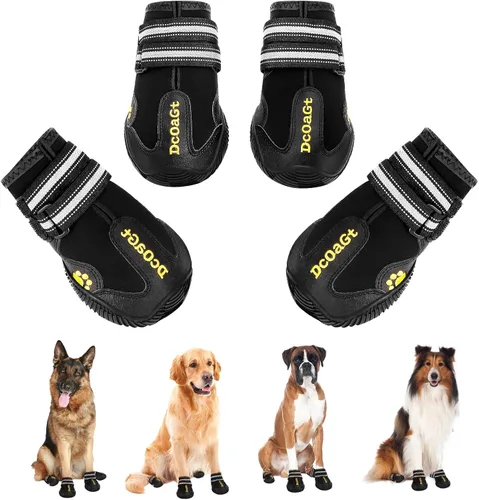 Vista 8 de DcOaGt Zapatos impermeables para perros pequeños, medianos y grandes, con correas reflectantes, suela antideslizante resistente, botas protectoras
