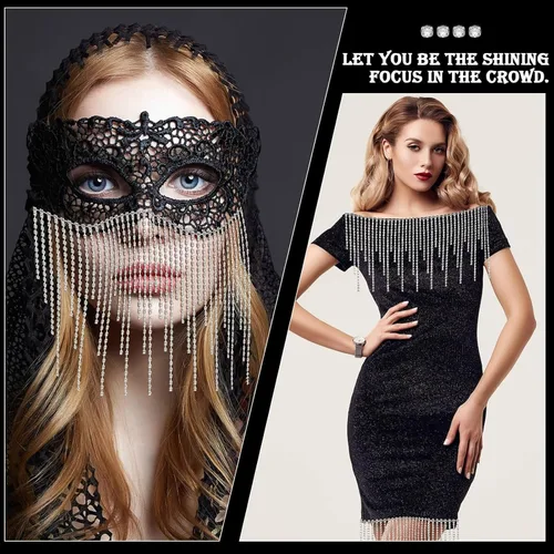 Vista 4 de Fleco de Pedrería con Pegamento B7000 Adhesivo Multiusos, Ribete de Pedrería Brillante Cinturón de Fleco de Pedrería Ribete de Fleco de Pedrería