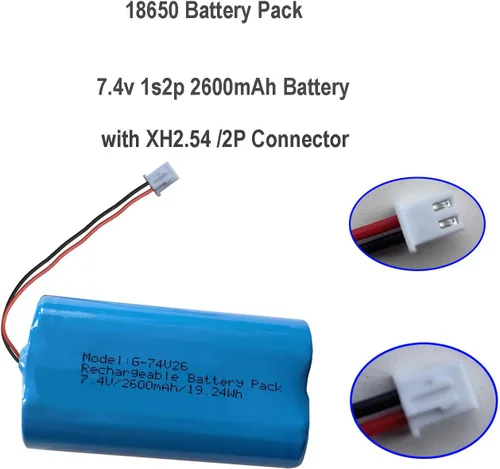 Vista 2 de Batería recargable de iones de litio de 7.4V 2600mAh 18650 2s1p con conector de enchufe XH2.54/2P para iluminación LED, equipo electrónico, paquete