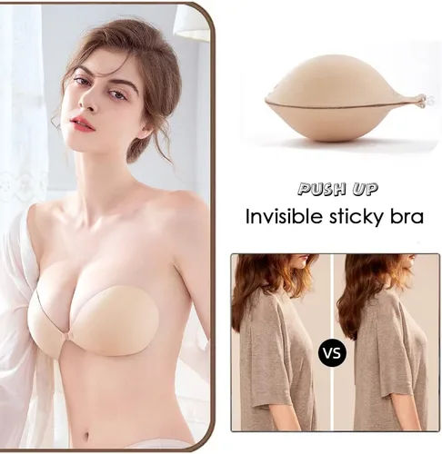 Vista 4 de KISWON Sujetador adhesivo con realce para pezones, invisible, sin espalda, sin tirantes, para mujer