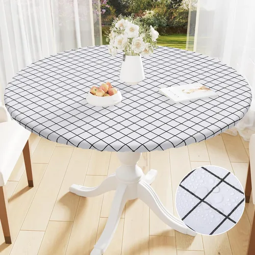 Vista 189 de Mantel rectangular, manteles de plástico elásticos ajustables con parte trasera de franela para mesas de 4 pies, manteles de vinilo impermeables