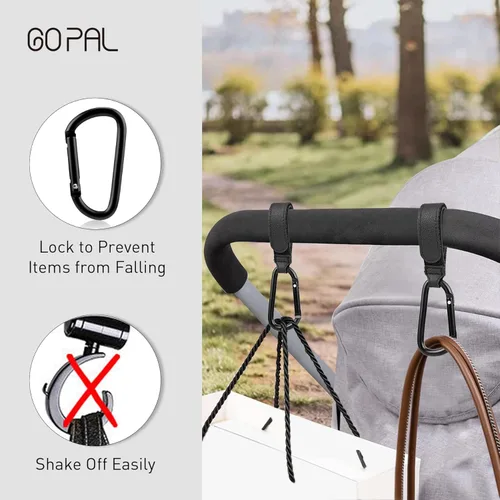 Vista 3 de Ganchos para cochecito para bolsas colgantes y compras ganchos universales accesorios para cochecito y coche o carrito de compras, color negro