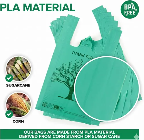 Vista 3 de Paquete de 100 bolsas de agradecimiento desechables para camisetas con asas para supermercados, alimentos, compras, basura, bolsas pequeñas a granel