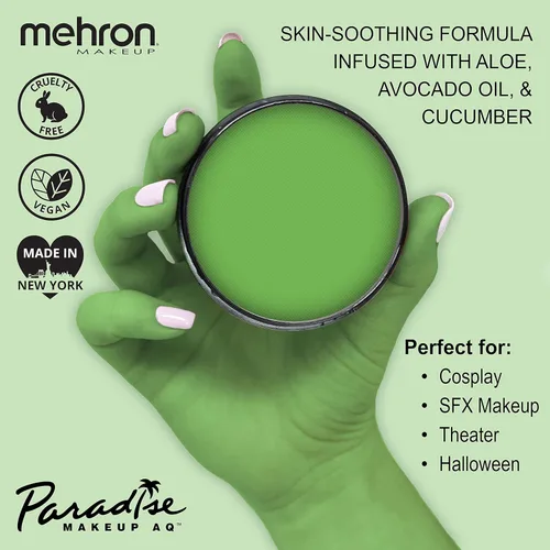 Vista 2 de Mehron Makeup Paradise AQ pintura facial y corporal, verde claro. Series pastel, 40 gramos