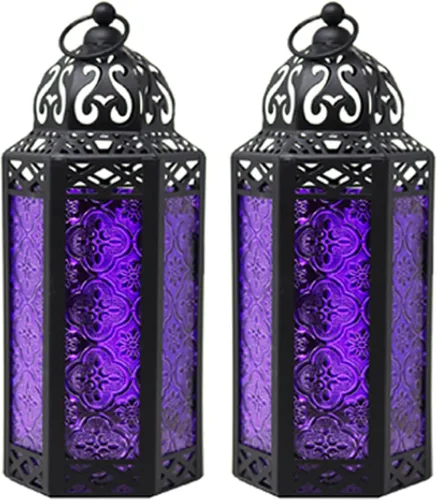 Vista 72 de VELA LANTERNS Farol portavelas decorativo, marroquí, gótico, morado, de 10.5 pulgadas, para mesa o colgar, decoración de Ramadán, decoración