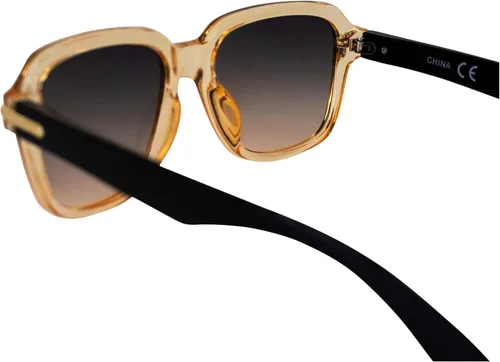 Vista 5 de AlterImage Sunset Fashion - Gafas de sol retro para mujer, marco transparente con acento de metal dorado y lentes marrón degradado, Marrón claro