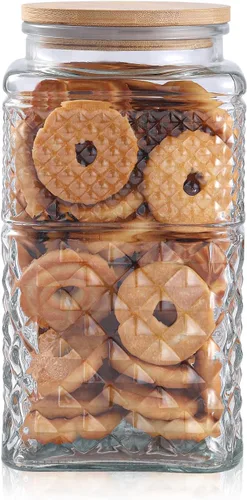 Vista 11 de 90 oz 0.7 galones Tarro grande de galletas de vidrio, frasco de vidrio con tapa hermética, recipiente decorativo de cocina con tapas de bambú