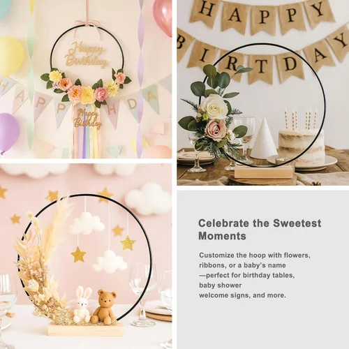 Vista 8 de Paquete de 8 aros florales de metal de 12 pulgadas para manualidades, anillos de macramé, coronas, anillos de atrapasueños, coronas, anillos