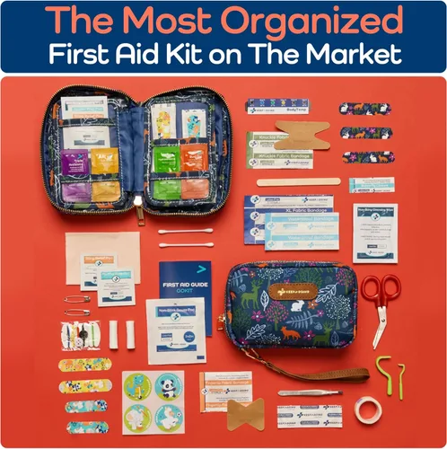 Vista 4 de KEEP>GOING - Kit infantil de primeros auxilios, para viajes, 130 piezas, botiquín para automóvil, hogar, bolso, pañalera, apósitos sin látex