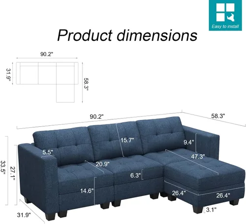 Vista 79 de Belffin Sofá modular modular con tumbonas dobles en forma de U, modular con asiento de almacenamiento, sofá modular con otomanas reversibles