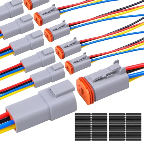 Vista 10 de Exqutoo 2 paquetes de conectores de cable impermeables DT de 12 pines, macho y hembra, con cables de 16AWG 105℃ 600V y tubos termorretráctiles