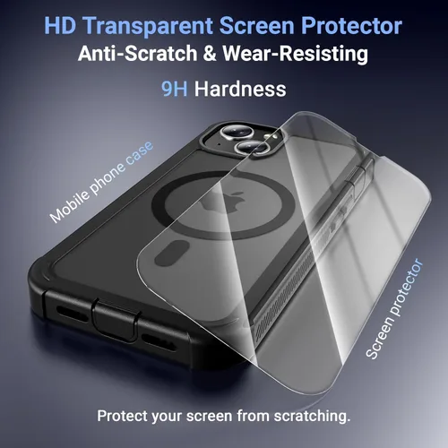 Vista 7 de Funda magnética para iPhone 13/14, protector de pantalla, compatible con MagSafe, protección contra caídas de grado militar, protección resistente