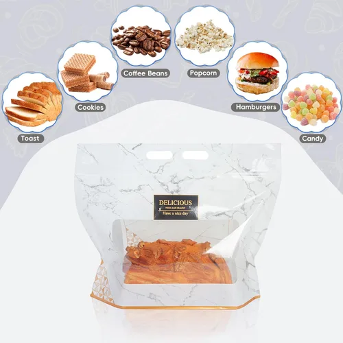 Vista 3 de Funcoo 50 bolsas de pan de plástico para pan casero de masa madre con ventana, bolsa grande para pan de panadería para envases de productos