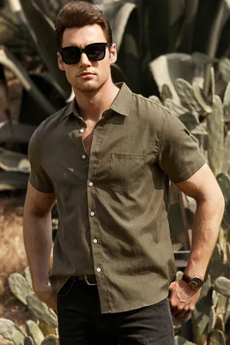 Vista 266 de JMIERR Camisas de vestir a rayas con botones y manga corta para hombre