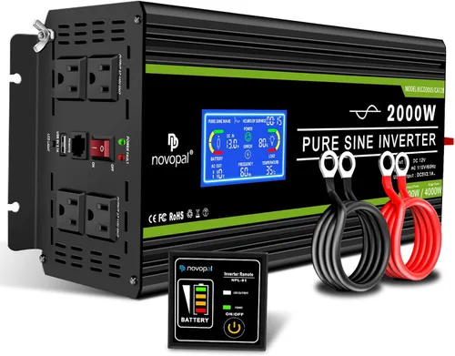 Vista 10 de Novopal Inversor de corriente de onda sinusoidal pura de 1000 W, convertidor de corriente de 12 V CC a 110 V/120 V CA, 4 salidas de CA, inversor