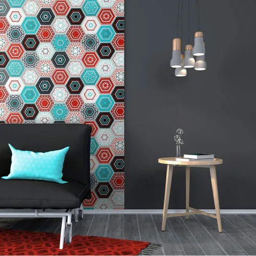 Vista 2 de Dundee Deco PG7028 Mosaico hexagonal sintético multicolor, 3.2 pies x 1.6 pies, panel de pared 3D de PVC, decoración de paneles de pared de diseño