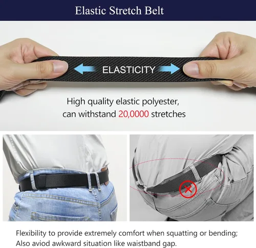 Vista 5 de LionVII Cinturón elástico de trinquete para hombre, cinturón elástico para trabajo con hebilla automática para hombres, ajustable para adaptarse a