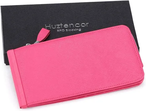 Vista 6 de Huztencor cartera de cuero con bolsillo para tarjeta de crédito bloqueo RFID, billetera, funda para tarjetas para mujer