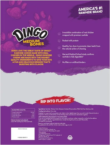 Vista 2 de Dingo Huesos medianos premium, cuero crudo para perros, hechos con pollo real