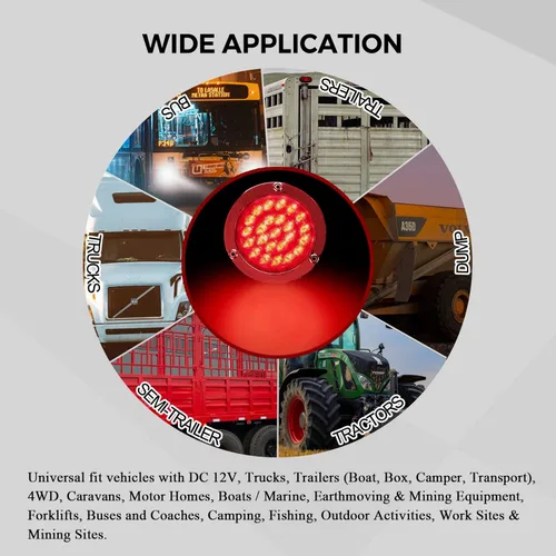 Vista 7 de BLACKHORSE-RACING 8 luces de freno traseras redondas de 4 pulgadas con 24 luces LED de parada de remolque de camión con ojales cromados, ajuste