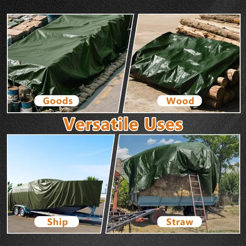 Vista 6 de Lona impermeable súper resistente con protección UV, a prueba de rasgaduras y roturas, con ojales para emergencia, refugio lluvioso, lona de Verde