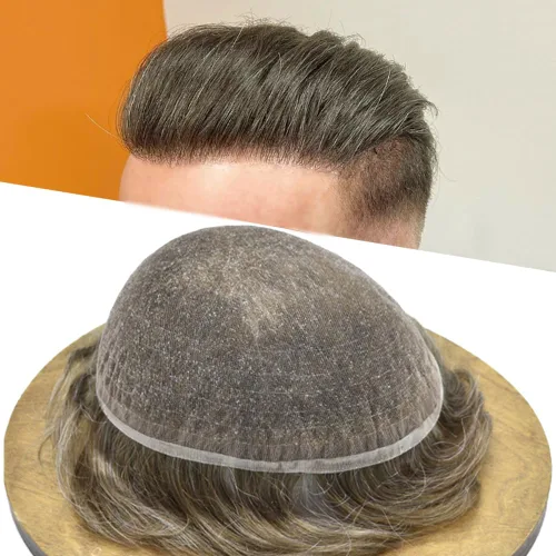 Vista 39 de Toupee para hombres, sistema de reemplazo de piezas de cabello humano real, encaje suizo suave, encaje frontal para hombres, pieza de pelo tipo