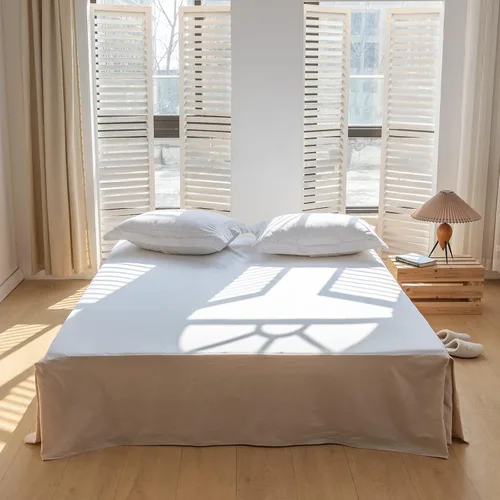 Vista 12 de BISELINA Falda de cama de lino francés con esquina plisada, caída a medida de 14 pulgadas, mezcla de lino natural y algodón, volante antipolvo