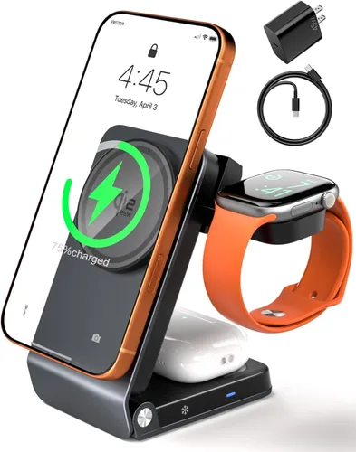CloudValley 3-in-1 Magnetic Wireless Charging Station, Qi2.2 25W Foldable Charging Stand with TEC Active Cooling Fan, Compatible with MagSafe iPhone