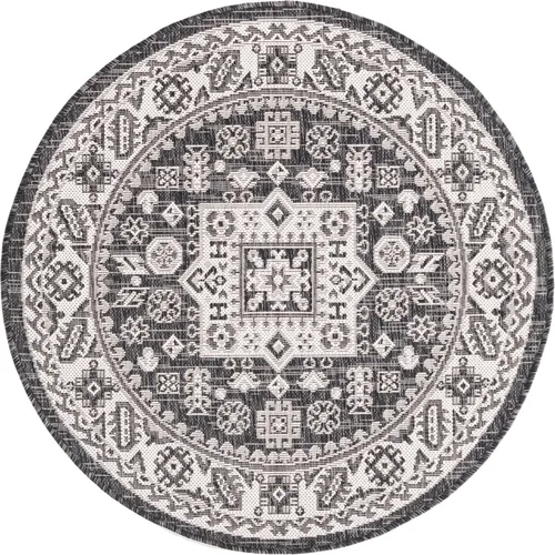 Vista 61 de Unique Loom Outdoor Aztec Collection Alfombra de área - Chalca (10 pies, redonda, azul/marfil)