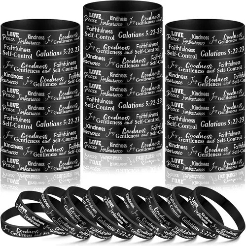 Huquary 48 Piezas Pulseras Fruto del Espíritu Pulseras de Silicona Cristianas Inspiradoras con Escrituras a Granel Religiosas Motivacionales Amor