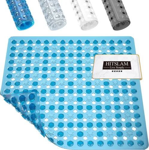 HITSLAM Alfombrilla de Ducha Antideslizante, Alfombrilla Cuadrada para Bañera Antideslizante con Ventosas y Agujeros de Drenaje, 21x21 Pulgadas,