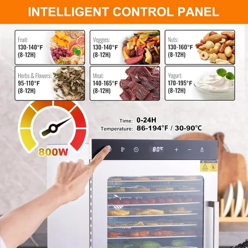 Vista 4 de Deshidratador de alimentos de 10 bandejas para frutas, verduras, carne, carne de res, secadora eléctrica de alimentos de 800 W con control