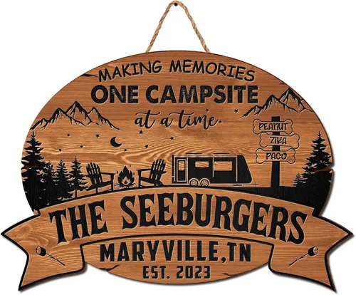 Vista 24 de V VIBEPY Letrero de madera para acampar personalizado, letrero de caravana, decoraciones de campamento, letrero de madera de 8, 12, 18 pulgadas