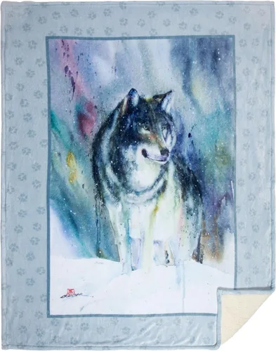 Vista 2 de Carstens, Inc. Dean Crouser Plush Sherpa Fleece Oversized Throw Blanket 54" x 68", Alpha Wolf