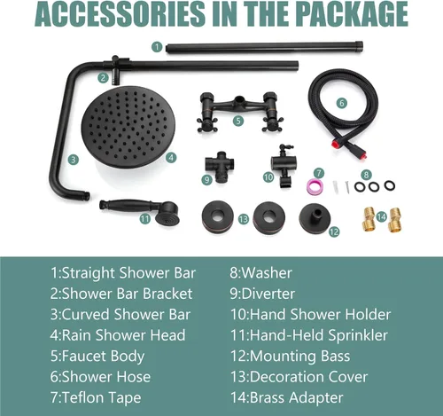 Vista 25 de Sistema de ducha de tubo expuesto de doble función, redondo, cabezal de ducha de lluvia de 8 pulgadas, juego combinado de accesorios de latón