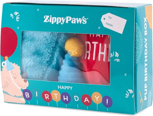 ZippyPaws Caja de cumpleaños – Juguetes chirriantes para mantenerlos ocupados, peluche divertido de comida para perros pequeños, medianos y grandes,