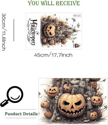 Vista 5 de Calcomanías de pared de monstruo de calabazas de Halloween, calcomanías de pared de fantasmas de terror de Halloween, vinilo extraíble
