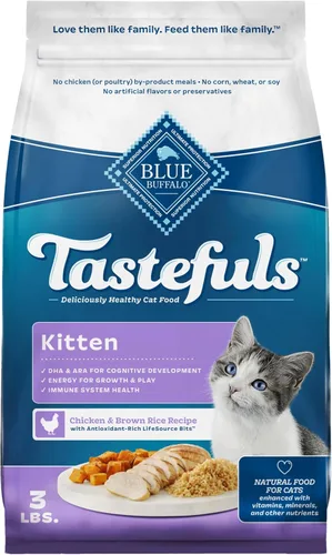 Blue Buffalo Tastefuls Alimento para Gatitos con DHA - Comida Seca para Gatos Hecha en los Estados Unidos con Ingredientes Naturales, Receta de