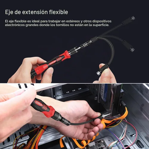 Vista 3 de ORIA Kit de Destornilladores de Precisión, Mini Juego de Destornilladores, 61 en 1 con 57 Puntas de Herramientas de Reparación con Eje Flexible Rojo