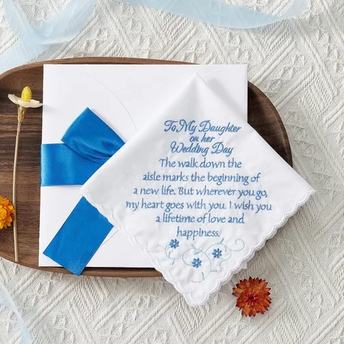 Vista 2 de Pañuelo de boda para mi hija en su día de boda, regalo de novia azul, pañuelo bordado, Estilo a