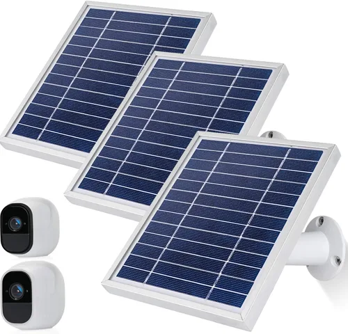 iTODOS El panel solar funciona para cámaras Arlo Pro y Arlo Pro2, cable de alimentación de 11.8 pies y montaje ajustable (paquete de 3, plateado)