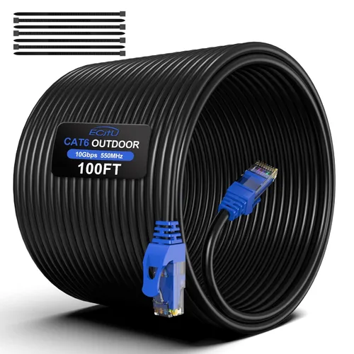 Vista 10 de Cable Ethernet Cat6 para exteriores de 20 pies, enterrado, enterramiento directo resistente, cable de conexión CCA de 24 AWG, PoE, UTP, impermeable