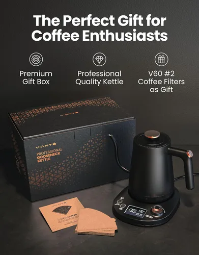 Vista 9 de Vianté Electric Gooseneck Pour Over Kettle with Precise Temperature Control for Coffee & Tea. Rapid Boil, BPA-Free Stainless Steel. Includes Free