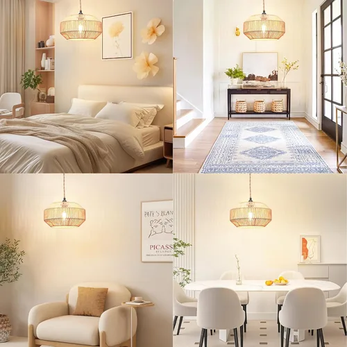 Vista 6 de Lámpara Colgante Enchufable Luz Colgante de Ratán Luces Colgantes con Cable Enchufable Lámpara Colgante Luces Colgantes con Cable Enchufable Lámpara